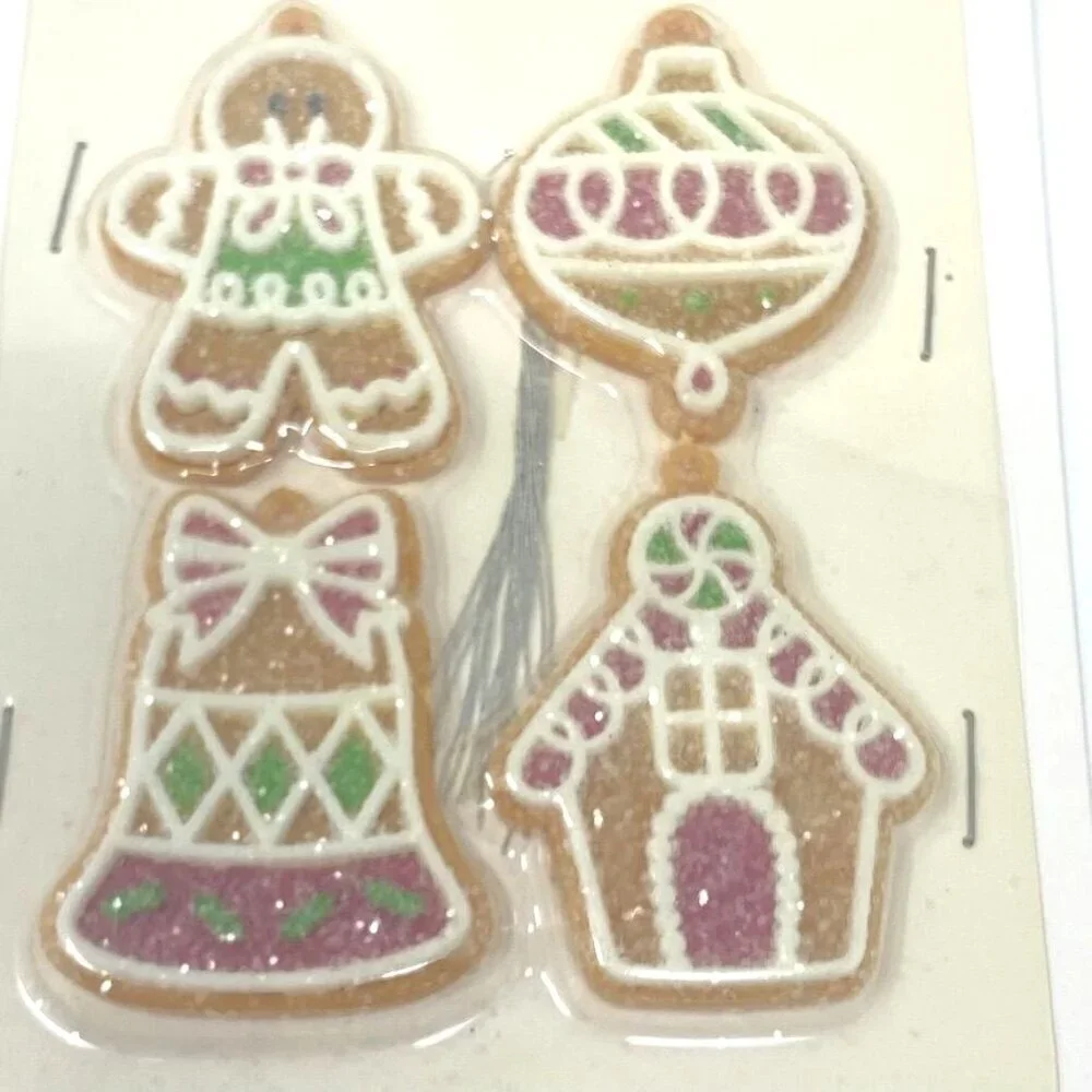 Michaels Merry Minis 4 Frosted Sugar Gingerbread Ornaments Decor Mini Tree